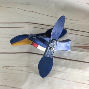 Hand Crafted Wood DK BLUE Bird Whirligig Outdoor